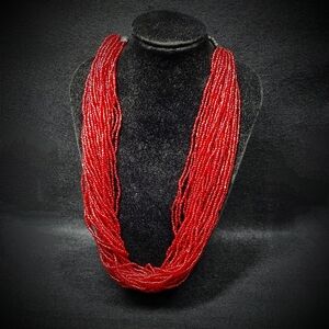 JCPenney Red Glass Seed Bead 30-Strand Torsade Convertible  10"L drop Necklace